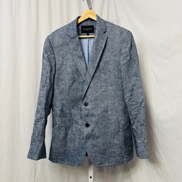 Banana Republic Mens Blazer 40S Linen Blue Tailored Fit - Picture 1 of 12